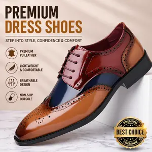 Men’s Closed Patent Leather Wingtip Oxford Dress Footwear, Stylish Brogue Detailing, Comfortable Elegant Design, Ideal for Business and Formal Events,summervibes