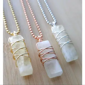 Abundance Pendant Necklace, Citrine Gemstone Charm Chain Necklace, Crystal Wire Wrapped Stone Necklace For Women, Spiritual Birthday Gift [Made-to-Order]