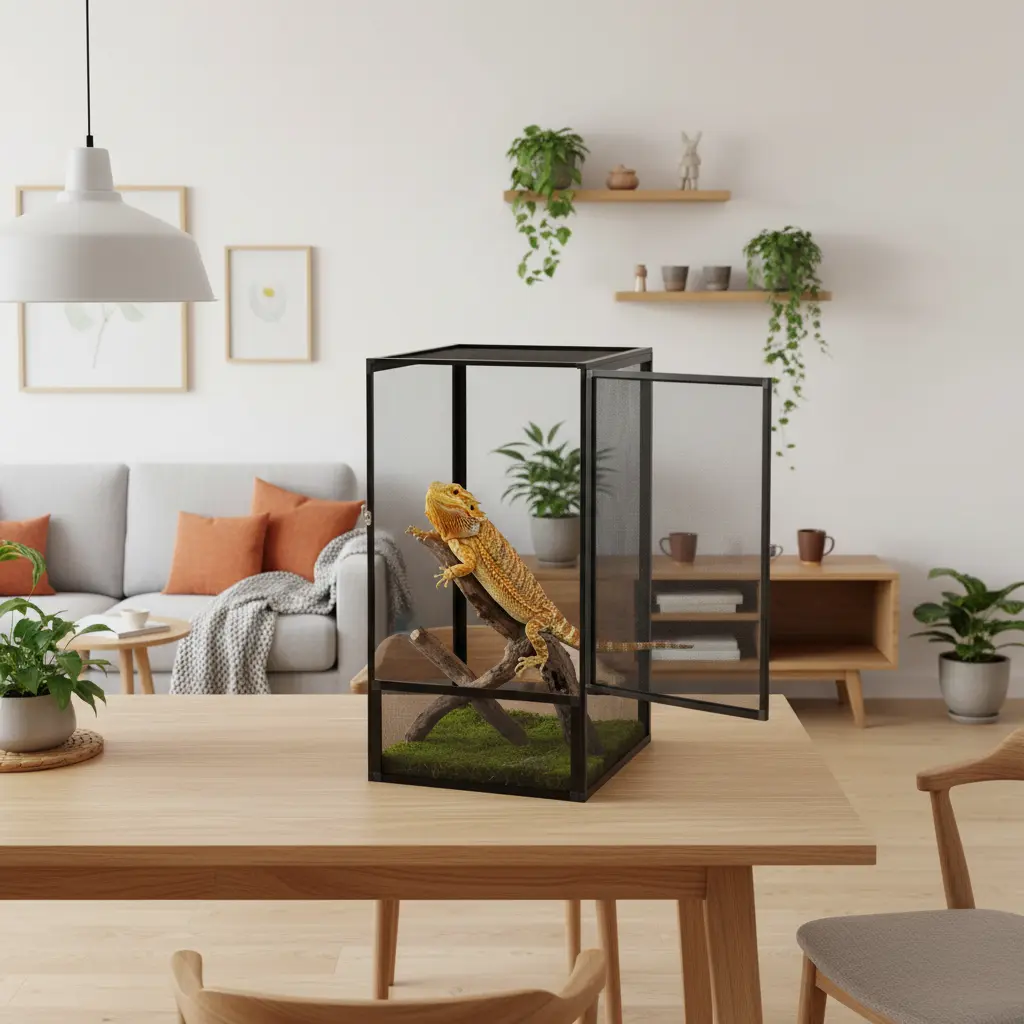 Reptile Terrarium Net Cage 45x45x80cm Aluminum Frame for Chameleon Gecko Bird Butterfly Habitat