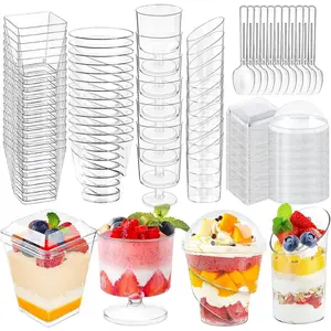 380 Pack Mini Dessert Cups with Spoons and lids, 3 and 5 oz Mini Clear Parfait Cups, Shooters Cups for Party, Round Yogurt Cups,  Fruit Ice Cream Cake Pudding Cups