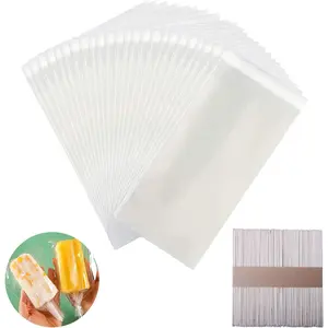 200 count Popsicle Sticks and 200 count Bags, Ice Pop Sticks and Bags For Ice Cream, Self-adhesive Clear Popsicle Wrappers and Sticks