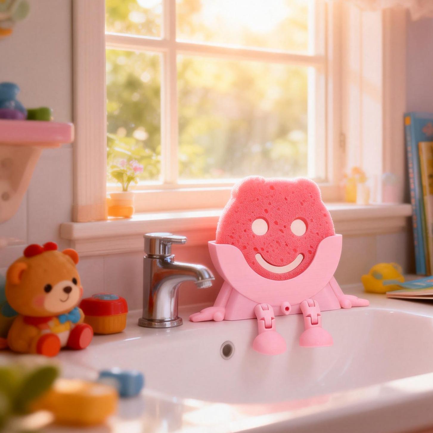 Round Sponge Holder, Smiley Face Caddy, Universal Scrubber Mount