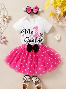 3PCS Newborn Baby Girl Set Comfortable Jumpsuit Dot Skirt & Matching Headband