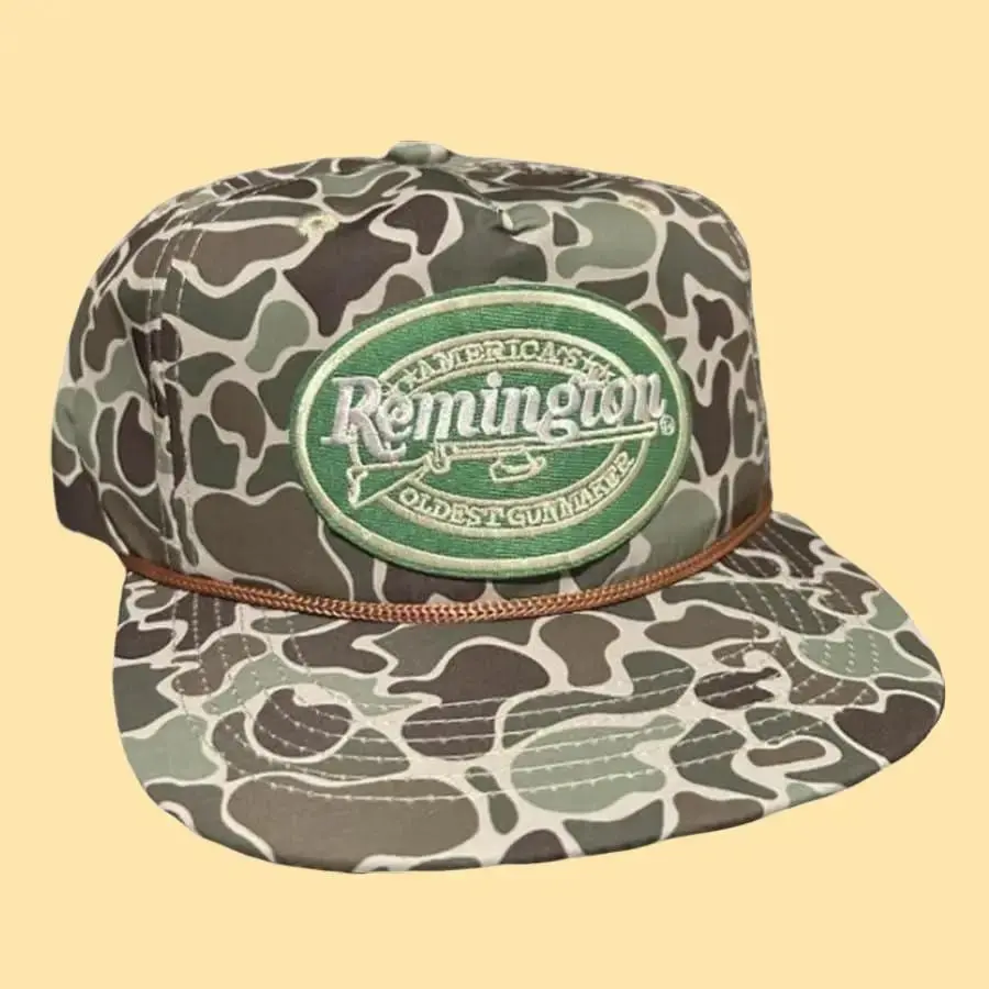 Remington 2026 New Hunters Baseball Cap, Retro Design with Hunting Patch, Camo Rope Brim, Fitted Unisex Cotton Hat, Machine Washable Casual Outdoor Hat with Cowhide Accent, Outdoors, All Seasons, Hats