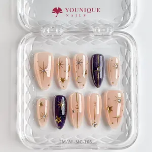 Younique Nails 2025 | IM Studio | Gilded Dream | 10PCS 100% Handmade Press-On Nails | Reusable Colorful Art acrylic Luxury Pearls and Rhinestones Long-Lasting 3D stylish office wear salon-quality