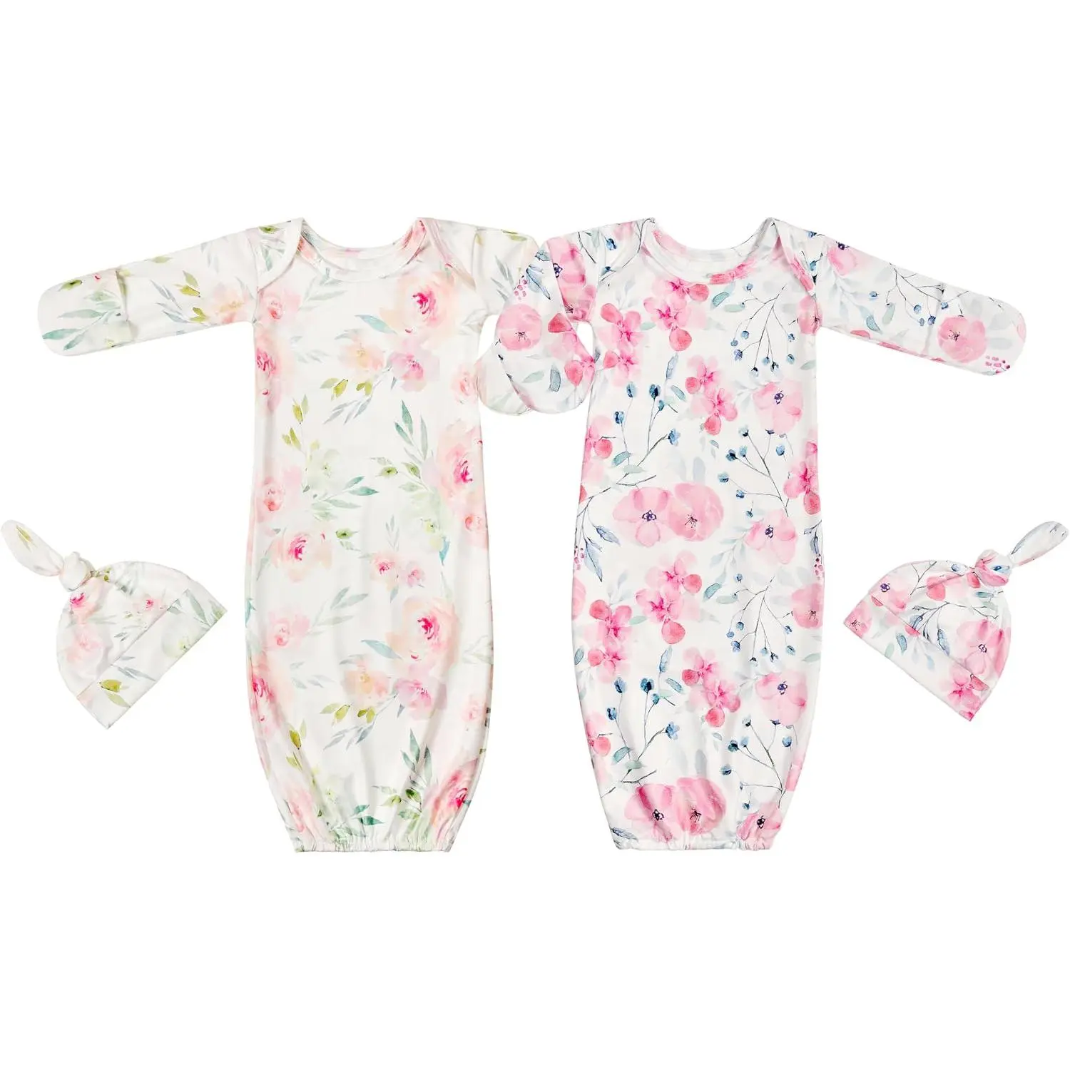Newborn Baby Sleeper Gown with Hat Knotted Gown Nightgown Coming Home Outfits for Baby Girl 2 Pieces SetGift.
