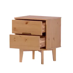 Walker Edison 2-Drawer Groove Handle Solid Wood Modern End Table Nightstand, 23x14x22 in, Natural Pine (Model BR2DSLNSNP)