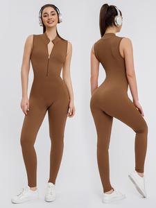 S&W Sleeveless Jumpsuit Front Zipper Yoga Wear Fitness Clothing For Women sets