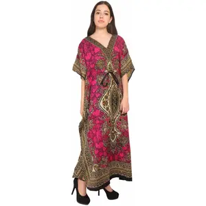 Women'S Kaftan Dress Beach Cover up Tribal Ethnic Print plus Size V-Neck Loose Kimono Maxi Dress Casual Fabric
