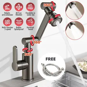 Kitchen Faucet 360° Swivel Single Handle Sink Sprayer Mixer Tap for Bathroom, Brass Bathroom Faucets with Ceramic Cartridge, Multi Angle Adjustable Hot&Cold Vanity Faucet, Single Handle Single Hole Restroom Faucet for Bar Laundry Utility Sink