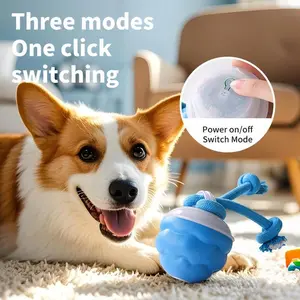 USB Rechargeable Automatic Moving Dog Toy Ball 3 Speed Modes Electric Self Rolling Puppy Interactive Toy Durable Knotted Rope Teeth Cleaning Molar Chew Toy for Small Medium Dogs Indoor Entertainment