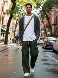 2026 918 Spring Summer Casual Fashion Men's Loose Straight Leg Wide Leg Work Pants, Plaid Pattern, All Seasons, Comfortable Fit