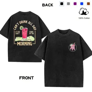 Vintage Washed Golf & Drink T-Shirt for Men Women, Can't Drink All Day If You Don't Start in the Morning Graphic Tee, Oversized 100% Cotton Casual Short Sleeve Golf Tops