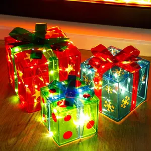 Set of 3 Outdoor Lighted Holiday Displays, Snowflake  Pre-lit Present Boxes, Christmas  Decorations