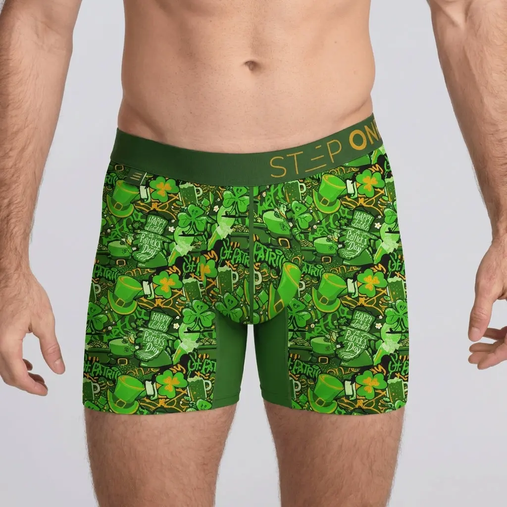 Men's 95% Viscose Bamboo Spandex Blend Boxer Briefs - Shamrock Print St. Patrick's Day, 3D Comfort Pouch, Moisture Wick, Ride-Up Guard, Mix & Match, Elastic, Soft, Breathable Material, Multi-Size Casual Underwear, Stylish Brief
