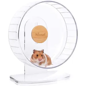 Super-Silent Hamster Exercise Wheels - Quiet Spinner Hamster Running Wheels with Adjustable Stand for Hamsters Gerbils Mice Or Other Small Animals (M, Transparent)
