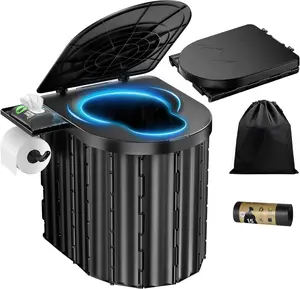 Portable Toilet, Upgraded 15'' toilet With Removable Paper Holder, Camping Toilet With A Load Capacity Of 450 Lbs, Portable Potty for Camping, Hiking, Road Trip, Car, RV, Tent, Beach, Truck Drivers