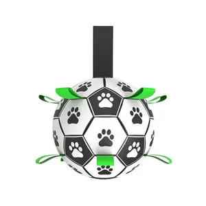 Interactive Dog Toy with Rope, Chew Resistant Ball, Durable Polyester Pet Toy, Soccer Pattern, Outdoor, Interactive Training Ball, Suitable for Small Medium Large Dogs