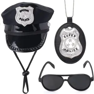 Pet Police Costume Accessory Set Pet Dog Cat Police Hat Badge Aviator Sunglasses Pet Dress Up Kit for Halloween Christmas Cosplay Role Play Party (Set-A)