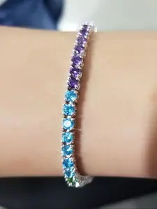 Women's Rainbow Rhinestone Tennis Bracelet, Simple Hip-Hop Copper Zirconia Chain, Asymmetrical Design, Casual Style, All Seasons