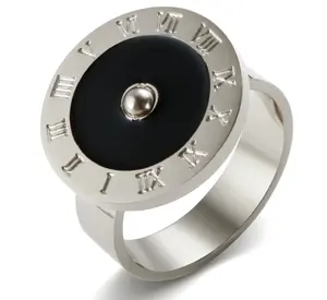 R380– Trendy Big Round Roman Numeral Ring Black Oil Drip!