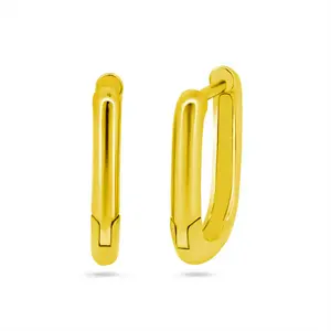 14K Gold Plated Square Oval Hoop Huggie Earrings 925 Sterling Silver