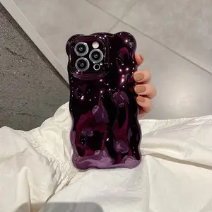 Luxury Plating Wrinkle Wavy Curly Edge Protective Phone Case For iPhone 16 15 12 13 14 Pro Max 3D Unevenness Soft Camera Protection Cover