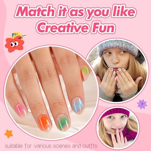 Misssix 78 Pcs Press on Nails for Kids, 3 Pack Kid Fake Nail Kit Cute Press on Nails, Stick On Nails Stuff for Girls 8-12 Years with Nail Glue, Colorful Flower