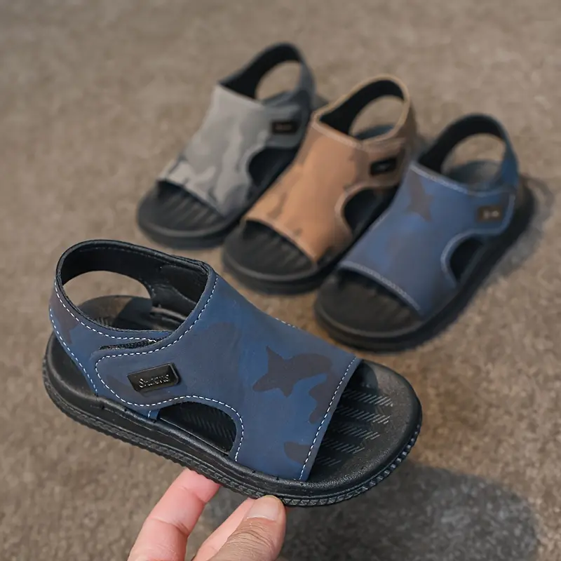Boys' Trendy Comfortable Open-Toe Sandals - Lightweight Footwear, Breathable, Synthetic, for Children, Girls, Indoor & Outdoor Beach Use, Fashionable Slide Sandals, Flip Flop Slides, Round Toe, 14 And Under, Solid