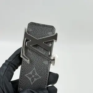 Pre-owned LV Belt black Monogram Pattern with Gunmetal Gray Buckle(u)95