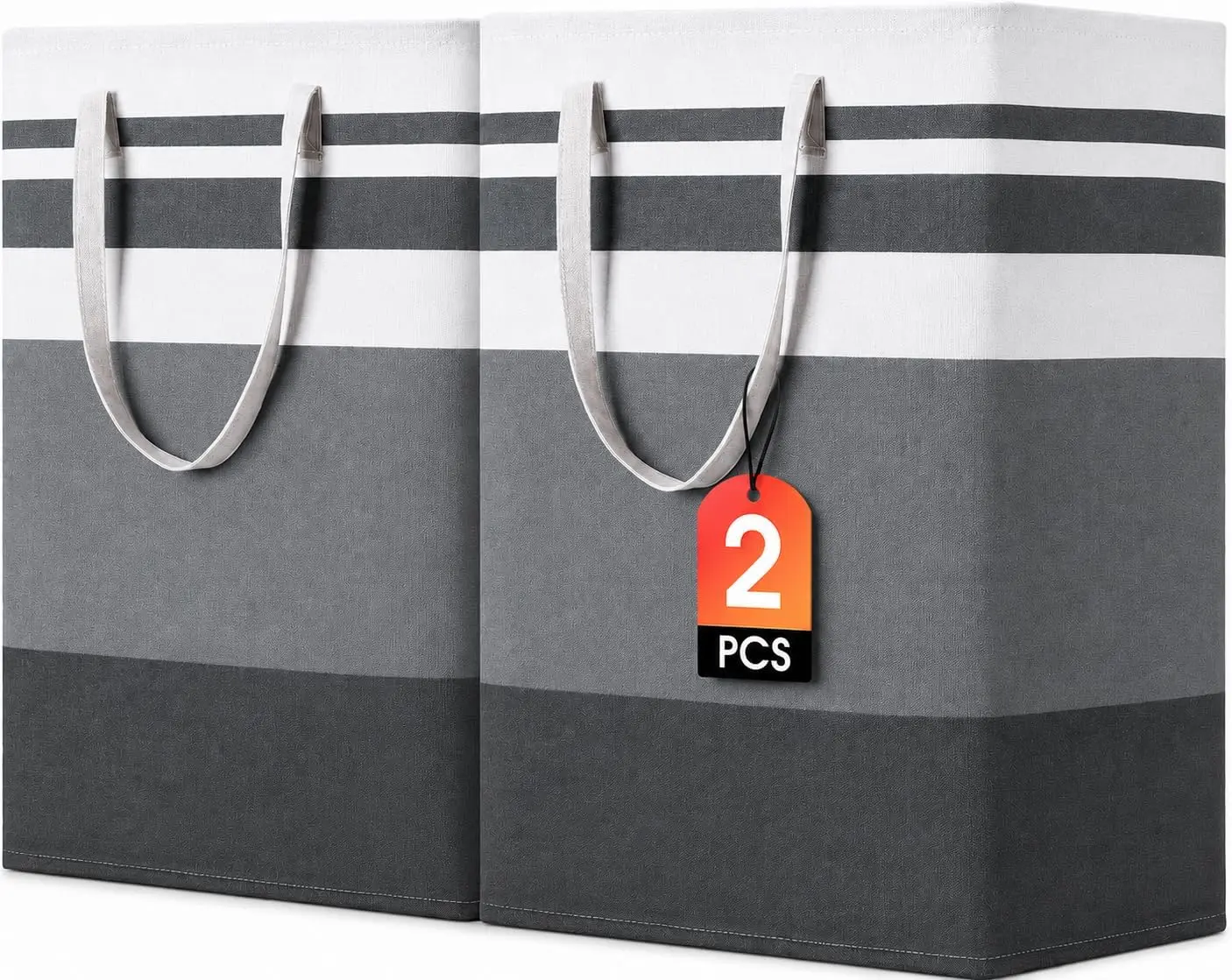 2 Pack Striped 75L Large Freestanding Laundry Hamper with Handles, Tall Waterproof Clothes Storage Basket, Multi-Purpose Organizer for Dirty Laundry, Toys, Ideal for Bedroom, Bathroom & Dorm Room