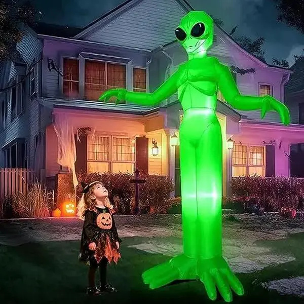 9FT Giant Alien Halloween Inflatable – Light Up LED Blow Up Alien Outdoor Yard Decoration for Lawn, Garden & Halloween Party