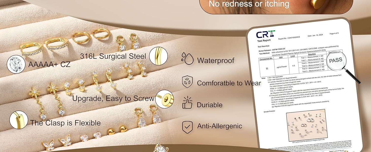 LOLIAS Flat Back Earrings for Women-Hypoallergenic 316L Surgical Steel Earrings Stacks Set-14K Gold Plated Small Stud & Hoop Earrings Cartilage Tragus Helix Piercing Jewellery