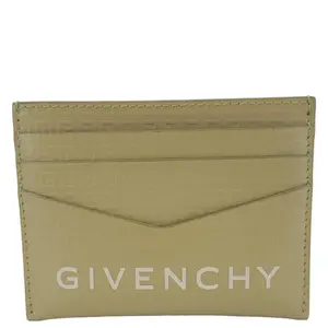 Pre-owned GIVENCHY Calfskin Leather Card Holder 4G Micro Khaki