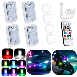 Upgraded 11-LED  Strobe Lights with Remote, Mini RGB Ambient Lighting for  Exterior & Interior, USB-C 500 mAh Rechargeable  Flashing Light for  RV  Scooter, 4 count