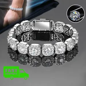 12mm Iced-Out Cluster Bracelet for Men and Women, 14K Gold Plated Luxury Tennis Bracelet with 5A Zircon, Hypoallergenic, Hip-Hop Bling Accessory, Free Gift Box, Perfect for Anniversary or Street Fashion