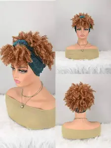 Short bob synthetic wig, curly wig, brown with fringe wig, headband dual-purpose headscarf wig, braided high bun wig, headscarf with hairband wig
