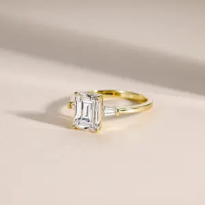 3CT  Engagement Rings 3-Stone Emerald Cut Cubic Zirconia CZ Wedding Promise Rings for Her Wedding Bs for Women Size 3-11