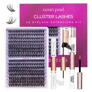 OCEAN PEARL 40D 50D Lash Clusters Lash Extension Kit 320 Pcs Thick Eyelashes Fluffy Lash Clusters Kit 10-16mm Eyelash Extension Kit Individual Lashes with Bond and Seal Tweezers DIY Eyelash Extension