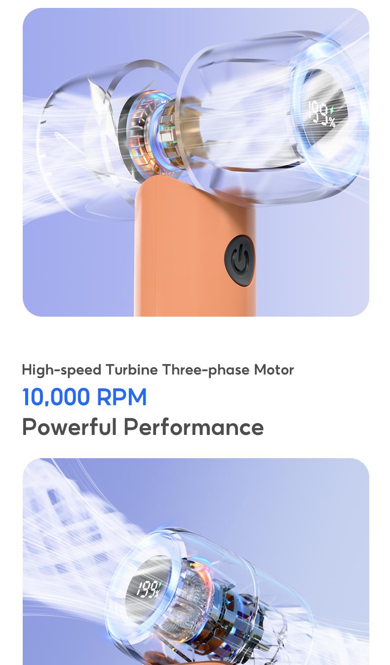Yodevoe Mini portable handheld fan, rechargeable 3000mAh battery, 100 fan speeds, USB powered, suitable for travel, office, and personal use - Protective
