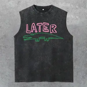 Sarcastic Later Gator Washed Tank Top, Gym Essential, Vintage Casual Crewneck Short Sleeves Menswear T-shirts Classic Cotton Fabric Streetwear