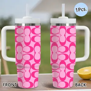 Luxury Couple Designer Vacuum Flasks Drinkware 40oz Stainless Steel Thermos Cup Tumbler with Handle & Straw, Vacuum Insulated Travel Mug Keeps Drinks Cold Up to 34 Hours, Leak-Resistant Cup for Iced Coffee, Water, Office, Gym or Travel
