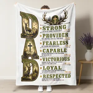Christian Dad Bible Verse Lightweight Blanket,'Strong Provider Fearless' Faith Father's Day Soft Flannel Blanket,Sentimental Father's Day Gift from Son and Daughter
