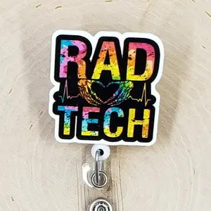 Rad Tech Retractable ID Badge Reel | Radiologic Technologist Radiology Radiologist MRI CT PET X-Ray Ultrasound Tech Technician | Teacher Nurse MD Doctor Medical Hospital Healthcare Badge Holder