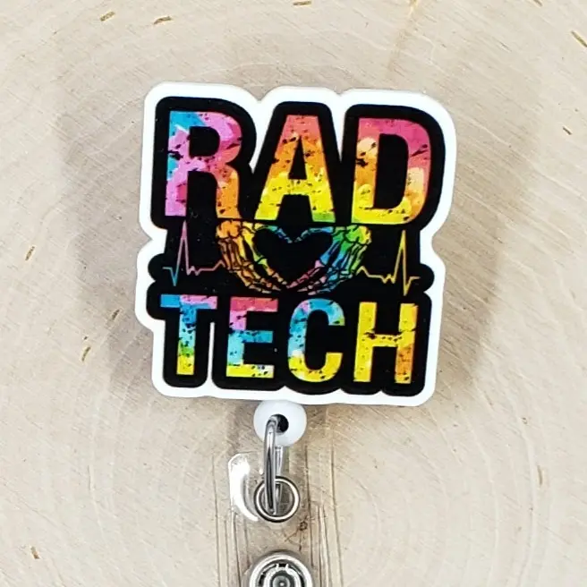 Rad Tech Retractable ID Badge Reel | Radiologic Technologist Radiology Radiologist MRI CT PET X-Ray Ultrasound Tech Technician | Teacher Nurse MD Doctor Medical Hospital Healthcare Badge Holder
