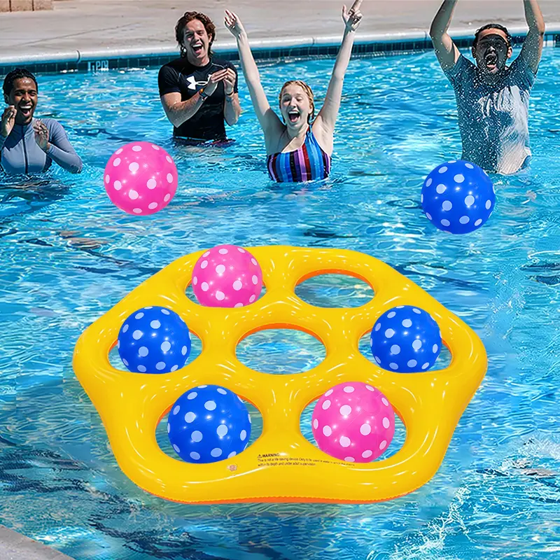 Pool Ring Toss Game, Inflatable Hexagonal Floating Target with 7 Balls,  Fun Water Throwing Toy for Pool Parties, Beach, Backyard Games for Kids & Adults