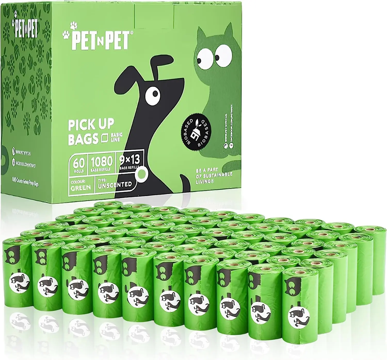Pet N Pet Dog Poop Bags Rolls - 41% Plant Based, USDA Certified, 1080 Counts, Leakproof Poop Bags for Dogs, Waste Bags