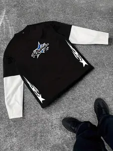 Men's Graphic Patchwork Tee, Loose-Fit Short Sleeve Top, All-Season Casual Wear, Street Style, Streetwear, Unisex Design