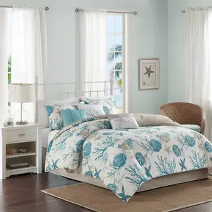 Madison Park Pebble Beach Cotton Sateen Comforter Set - California King Size, 7-Piece Decorative Bedding Set, 104x92x1.5 in, Aqua