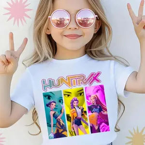 Kpop Hunter Girl Group Cool Girls Portrait Print Short Sleeve Graphic Tee Comfortable Soft Casual Sportswear Perfect Gift